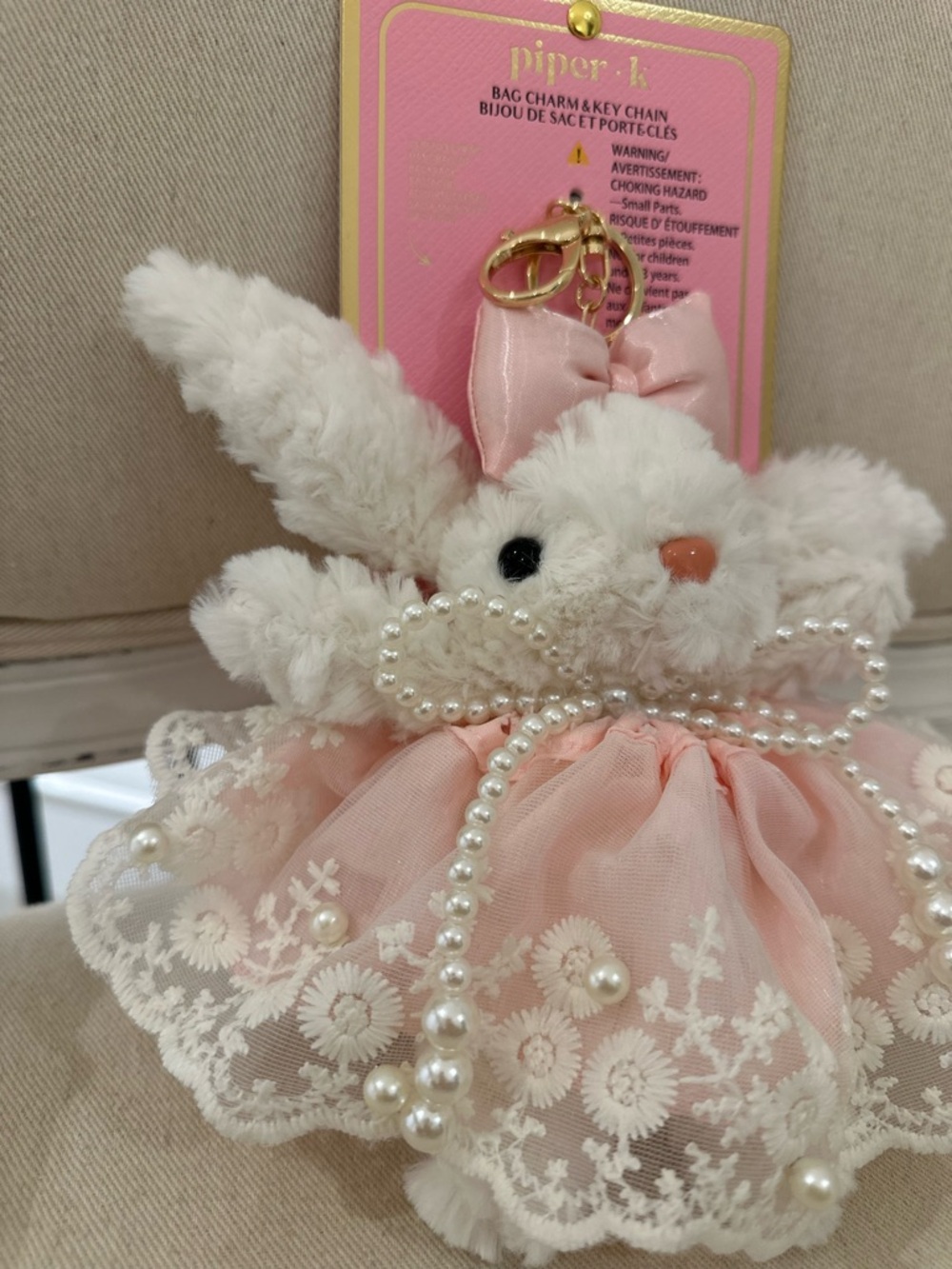 🩰 NWT Piper K VIRAL Pink Pearl Lace Bunny Bag Charm Keychain Coquette - Picture 3 of 13